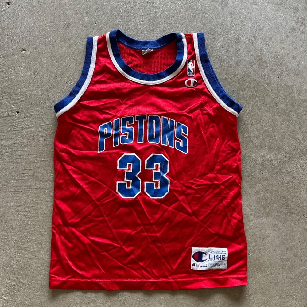 Vintage‎ 90s Champion Detroit Pistons Jersey Youth Large Red NBA Grant Hill #33